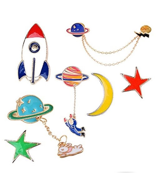 MJARTORIA Astronaut Spacecraft Moon Stars Novelty Cartoon Enamel Brooch Pin Set - CD182TGRR0Q