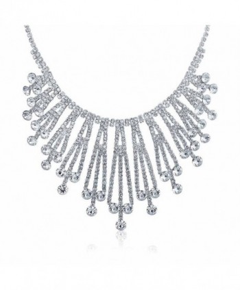 Bling Jewelry Art Deco Style Bridal Crystal Choker Silver Plated Necklace 15 Inches - CH11Y76NY5X