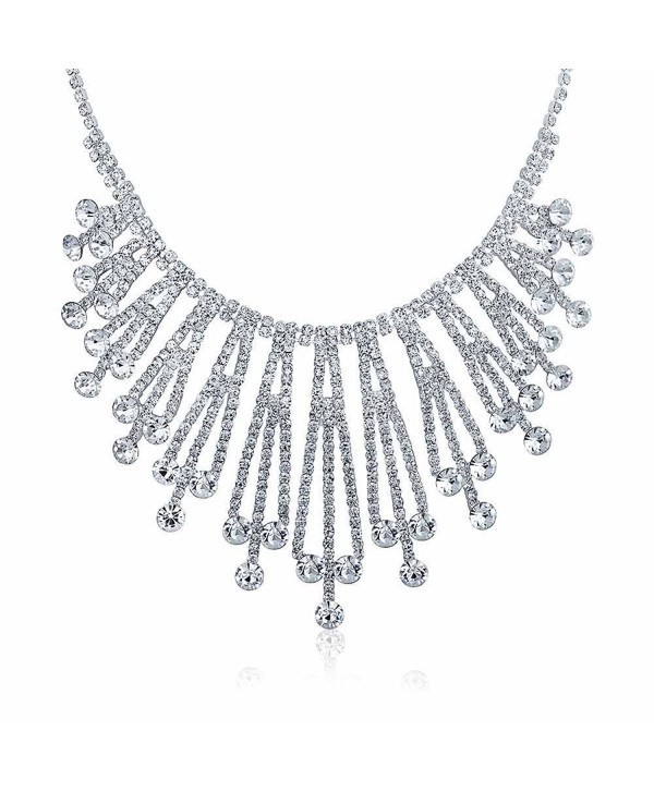 Bling Jewelry Art Deco Style Bridal Crystal Choker Silver Plated Necklace 15 Inches - CH11Y76NY5X