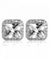 Pop Fashion 18k White Gold- Princess Cut- Cubic Zirconia- Bridal- Halo- Silver Stud Earrings - CT17Y7C9T2Z