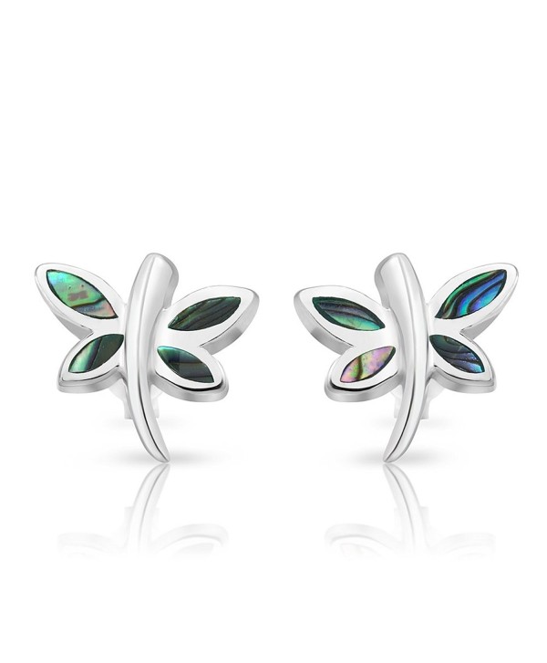 925 Sterling Silver Abalone Shell Dragonfly Stud Earrings - C611OTECVOD