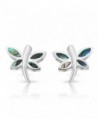 925 Sterling Silver Abalone Shell Dragonfly Stud Earrings - C611OTECVOD