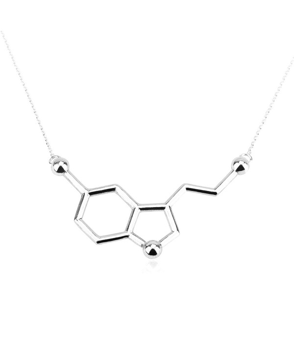 Art Attack Silvertone Serotonin Hormone Molecule DNA Chemistry Science Party Pendant Necklace - CF12HAL4QAL