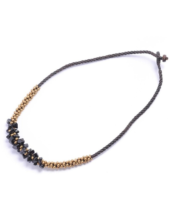 81stgeneration Women's Brass Gold Tone Simulated Black Onyx Bead Necklace- 42 cm - CD1141I8925