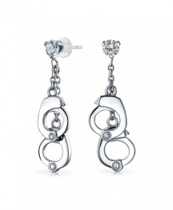 Bling Jewelry Secret Shades 316L Steel Clear CZ Handcuffs Dangle Earrings - CK11IVXHR1Z