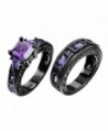 European Style Amethyst Two Pieces Promise Rings for Couples Black Gold Plated Women Sz-6 & Men Sz-6 - CK127AKLWSH