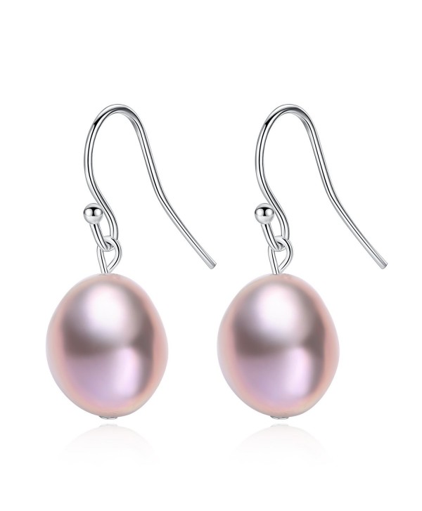 Sterling Silver Large Baroque Freshwater Cultured Pearl Hook Dangle Drop Earrings - Purple 10.5-11.5mm - CB182LLC5XR