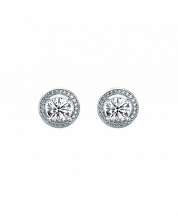 Women 6mm Round Cubic Zirconia Halo Stud Earrings - CK128Z3CK9T