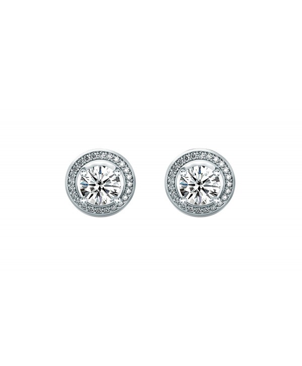 Women 6mm Round Cubic Zirconia Halo Stud Earrings - CK128Z3CK9T