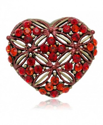 Akianna Antique Gold-tone Swarovski Element Red Crystals Valentine Heart Pin Brooch - CY120A87NX9