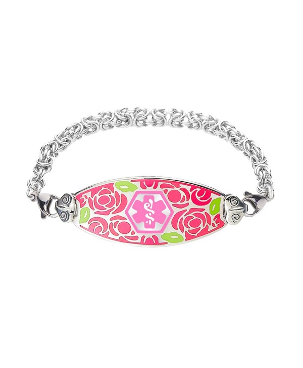 Divoti Custom Engraved Gorgeous Red Rose Medical Alert Bracelet -Handmade Byzantine -Pink - CG12E235L8N