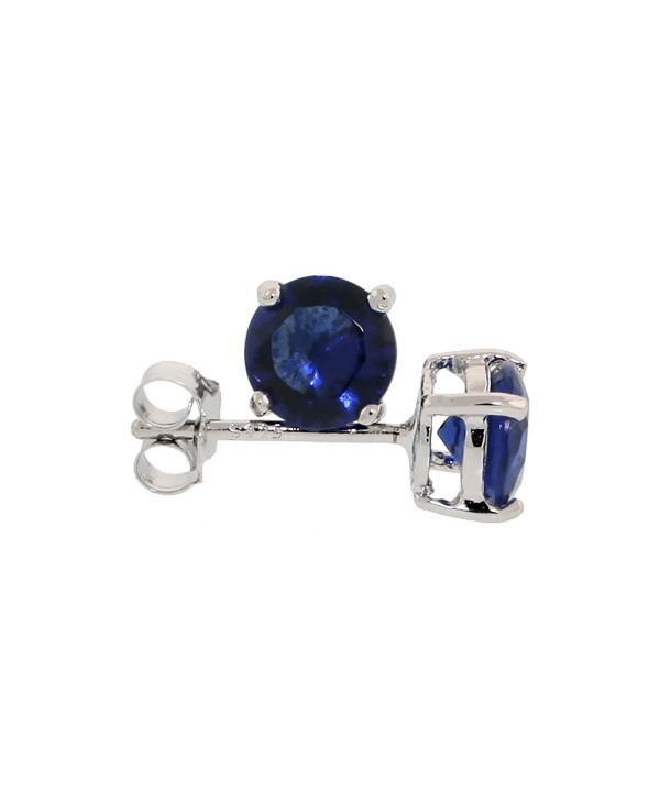 Sterling Silver Cubic Zirconia Sapphire Earrings Studs Navy Color 6 mm Platinum Coated Basket Setting 2 carat/pr - C3114U1VEMF