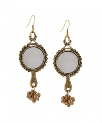 Zephyrr Fashion Oxidized Silver Ethnic Dangler Hook Earrings with Mirrors - Golden - CV17Z6ONWSK