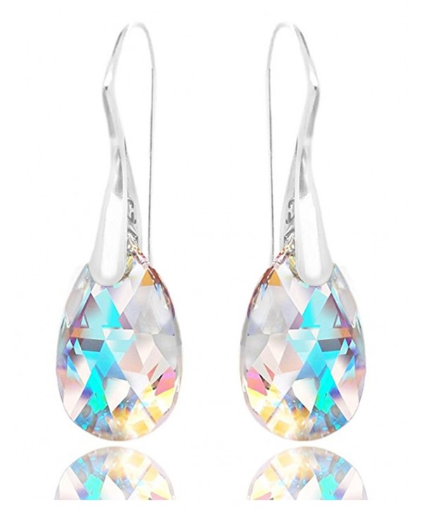 Royal Crystals Sterling Silver Made with Swarovski Crystals Blue Aurora Borealis Drop Dangle Hook Earrings - C111CZ5GU27