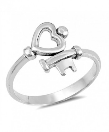 Heart Key Love Promise Ring New .925 Sterling Silver High Polish Band Sizes 4-10 - C5184Y7YRK0