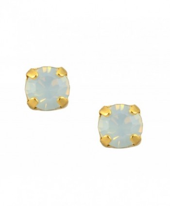 Mariana Yellow Gold Plated Petite Round Crystal Post Earrings in White Opaque - CU11GE6YOR1