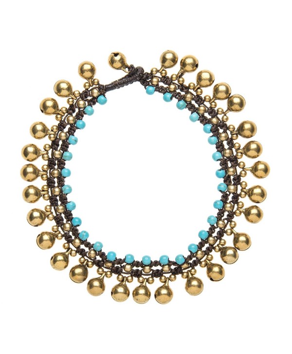 81stgeneration Women's Brass Gold Tone Simulated Turquoise Bead Ankle Anklet Bracelet- 25 cm - CX1141I01G7