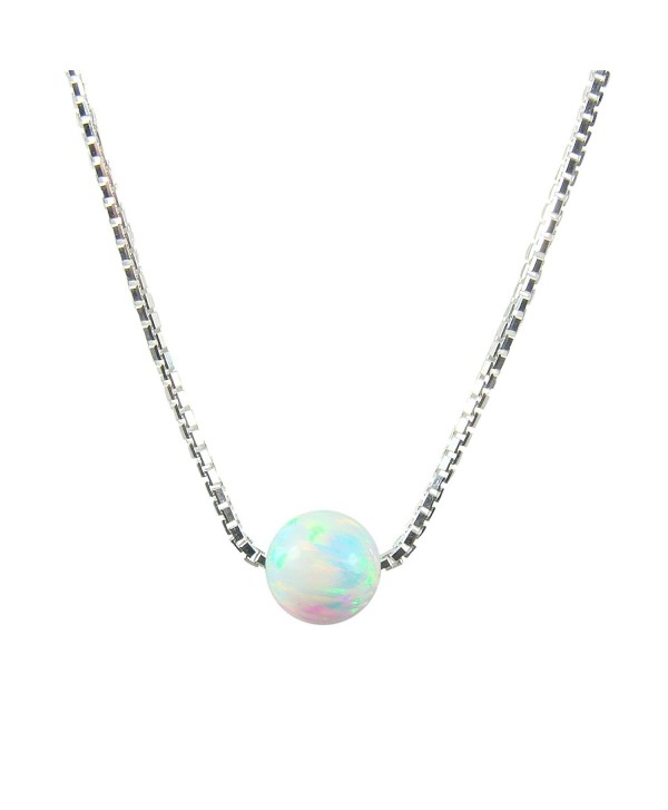 White Opal Ball Sterling Silver Necklace Little Opal Bead Necklace Dot Necklace - C1128Y48IZ9