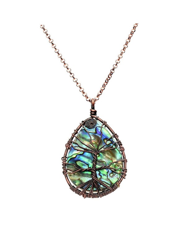 Necklace Wrapped Pendant Gemstone Jewelry - Teardrop(Abalone Shell) - CG182HM4AIG