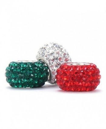 BELLA FASCINI Set of 3 Red White Green Crystal Pave Charm Beads Silver Fits European Bracelets - CE11KLVMZ5X