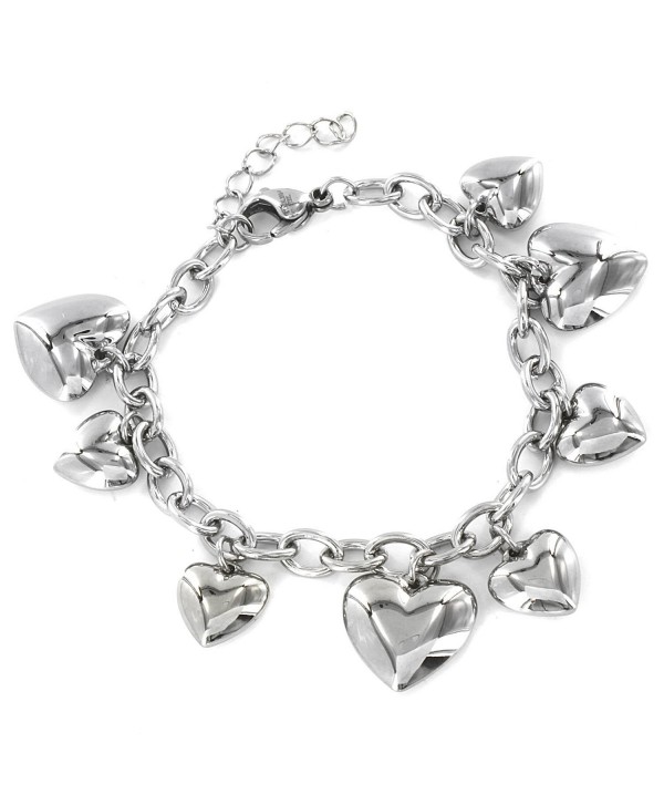 Women's Stainless Steel Polished Heart Charm Dangle Bracelet - 6.5" - C1110MCY103