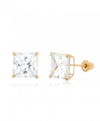 14K Yellow Gold Screwback Earrings Square Cubic Zirconia Studs - CQ1869I2QQT