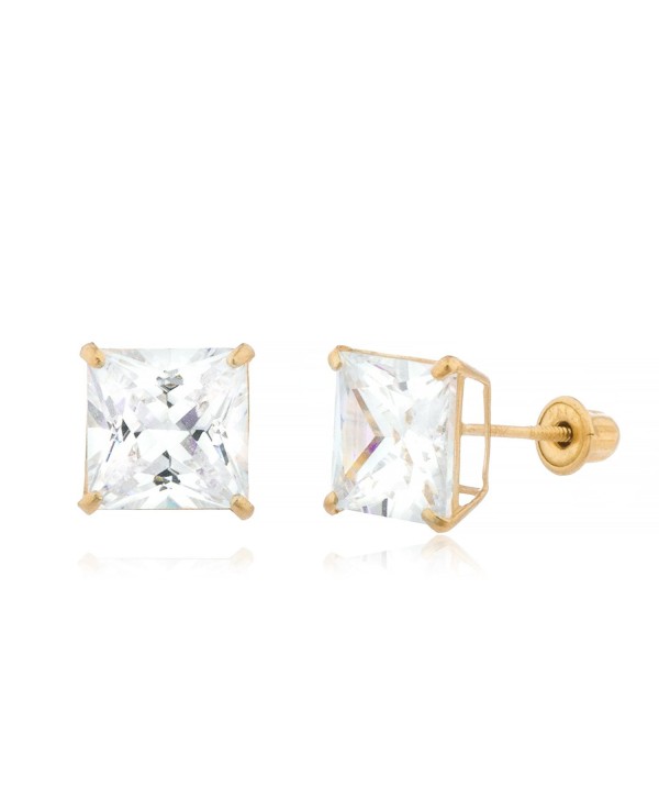 14K Yellow Gold Screwback Earrings Square Cubic Zirconia Studs - CQ1869I2QQT