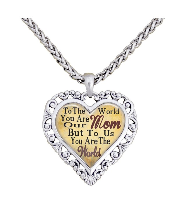 Mom You Are The World To Us Silver Chain Necklace Heart Jewelry Mother - CI12BP2M1KF