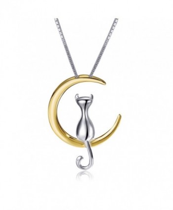 S.Leaf Cat Moon Necklace Sterling Silver Cat and Moon Collar Necklace - silver and gold - CX12JWZTW8B