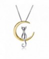 S.Leaf Cat Moon Necklace Sterling Silver Cat and Moon Collar Necklace - silver and gold - CX12JWZTW8B