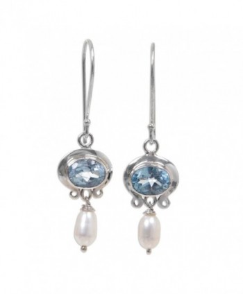 NOVICA Cultured Freshwater Pearl and Blue Topaz Earrings- Sterling Silver Hooks- 'Sky Fantasy' - CM11GQFO939