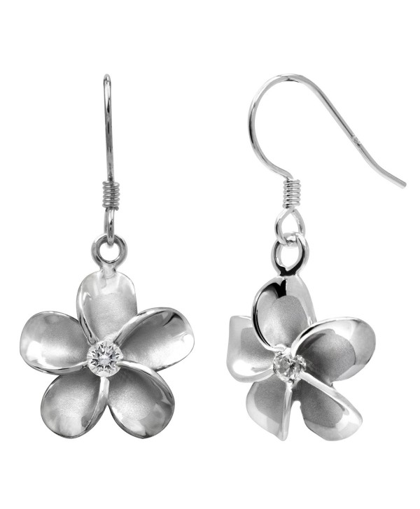 Sterling Silver Plumeria Hook Earrings with CZs- 12mm - C81175T8ATN