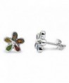 Black Lab Created Opal Plumeria Flower Sterling Silver Small Post Stud Earrings - CO11ESPE5SD