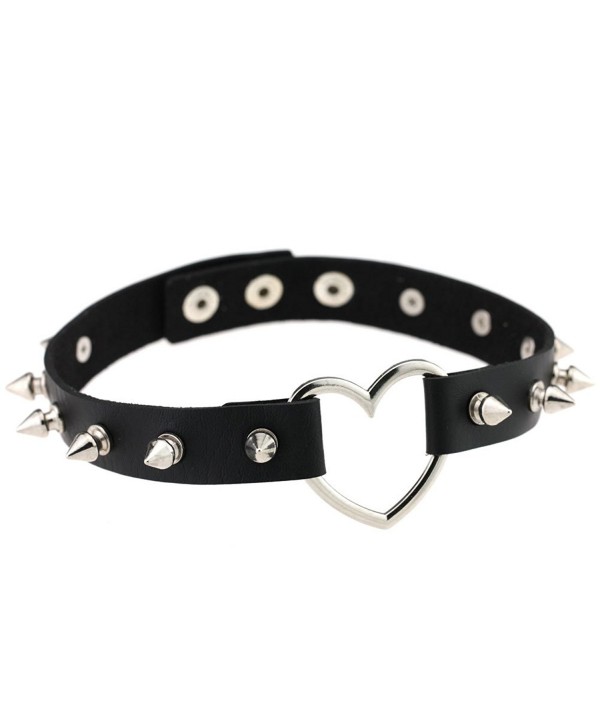 FM42 Multicolor Heart Ring Rivet PU Simulated Leather Spiked Necklace Neckband Choker (14 Colors) - CR12O6BSP69