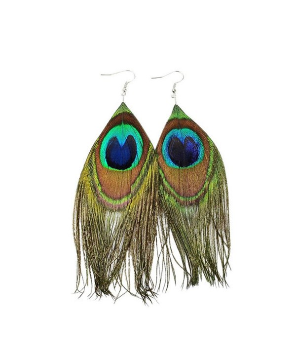 Beautywin Peacock Feather Earring Handmade Cocktail Earring Carnival Jewelry Women Dangle Halloween - CH186HA67Y2