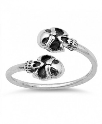 Oxidized Biker Skull Open Adjustable Ring .925 Sterling Silver Band Sizes 4-10 - CZ1854MU48U