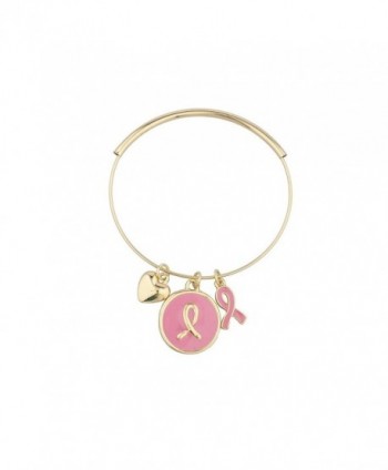 Lux Accessories Goldtone Breast Cancer Awareness Ribbon Charm Bangle Bracelet - CE12IEYE6ZP