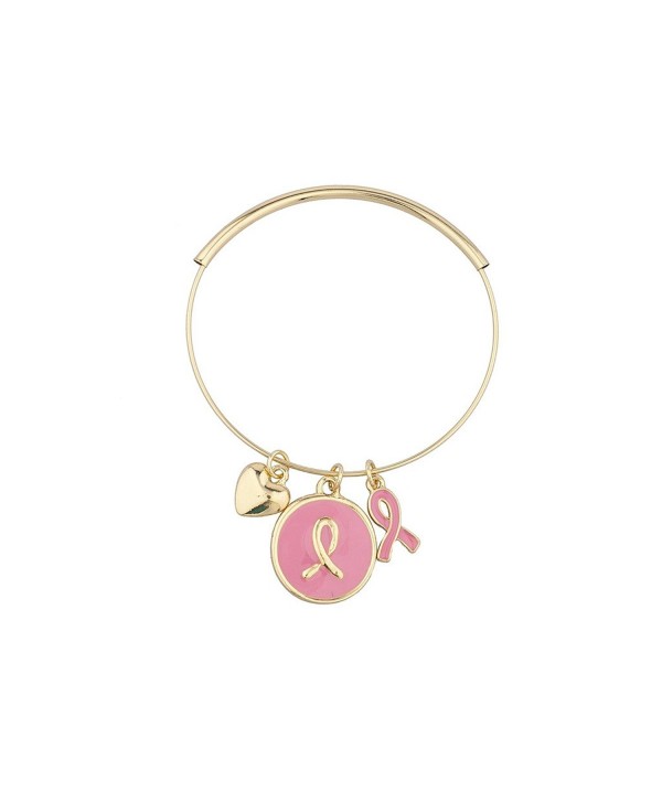 Lux Accessories Goldtone Breast Cancer Awareness Ribbon Charm Bangle Bracelet - CE12IEYE6ZP