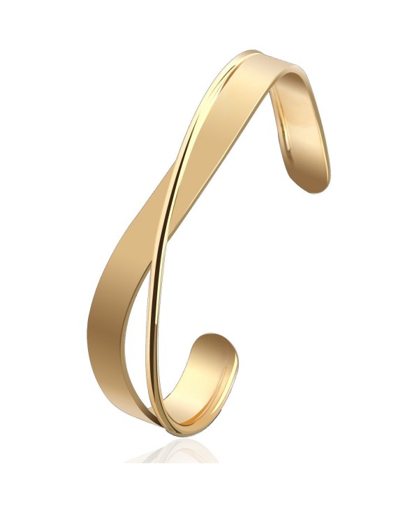 Komene 18K Plated Copper C Shape Open Bangle Cuff Bright Bracelet - Golden - CV1822D30T4