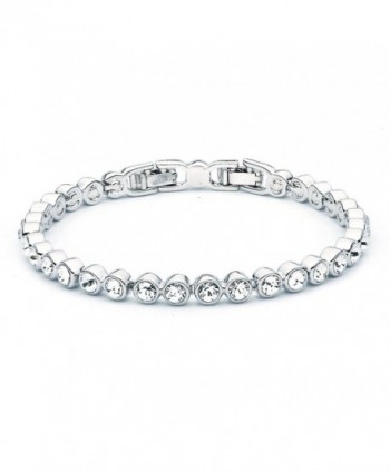 MYJS Tennis Rhodium Plated Classic Bracelet with Clear Swarovski Crystals - 17+2cm Extender - C21230N88XB