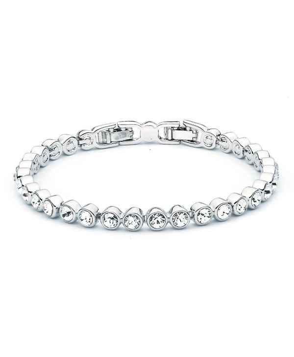 MYJS Tennis Rhodium Plated Classic Bracelet with Clear Swarovski Crystals - 17+2cm Extender - C21230N88XB