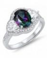 CHOOSE YOUR COLOR Sterling Silver Wedding Halo Ring - Mystic Simulated Topaz - CB187Z4IH9Y