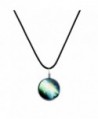 Galaxy & Cosmic Green Glass Pendant Necklace- 16'' Leather Rope- Great Gift for Women - C3184W332K7