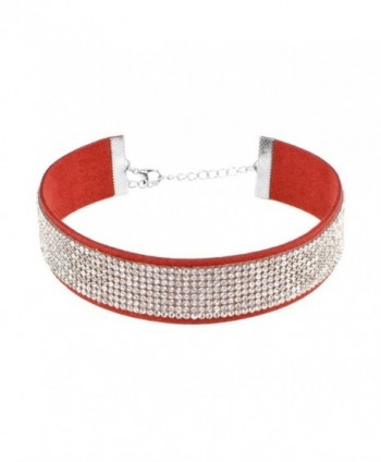 Sanwood Adjustable Rhinestone Velvet Choker Collar Necklace Punk Jewelry - Red + White - C417YENWQDD