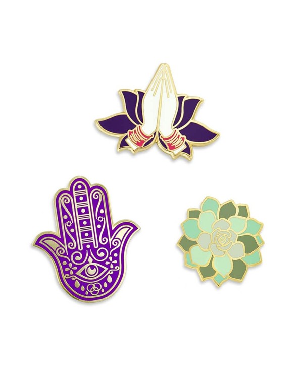 PinMart's Namaste Yoga Hand of Fatima Succulent Enamel Lapel Pin Set - C817YSAUNY2