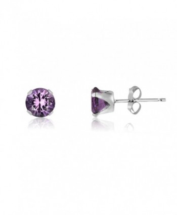 Round 4mm Genuine Amethyst Stud Earrings (0.4 cttw) Sterling Silver- 14k Yellow or Rose Goldplate - CJ11IWLBLC7