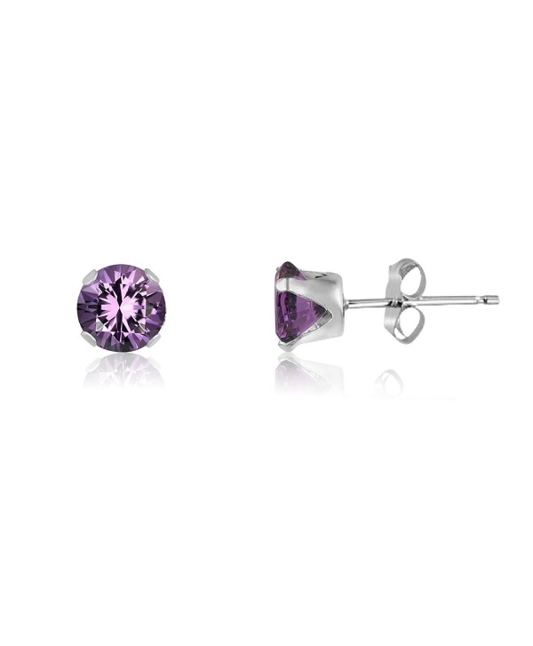 Round 4mm Genuine Amethyst Stud Earrings (0.4 cttw) Sterling Silver- 14k Yellow or Rose Goldplate - CJ11IWLBLC7