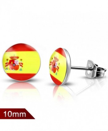 10mm | Stainless Steel Flag Of Spain Circle Stud Earrings (pair) - LEB291 - CD12O7BPNH0