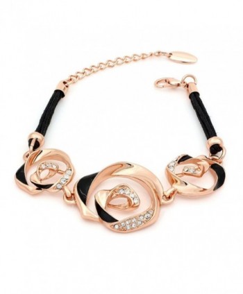 Kemstone Rose Gold Black Rope Flower Link Bracelet - rose gold 1 - CW12INK1O55