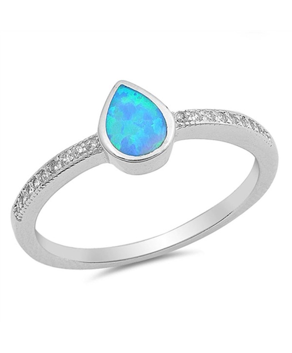 CHOOSE YOUR COLOR Sterling Silver Teardrop Ring - Blue Simulated Opal - CJ12JBXGELH